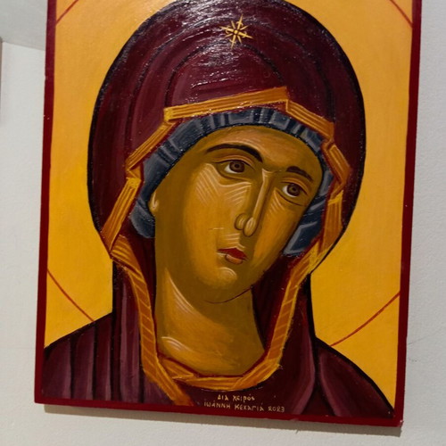 Hand-painted icon of Virgin Mary on wood 30x40 cm new