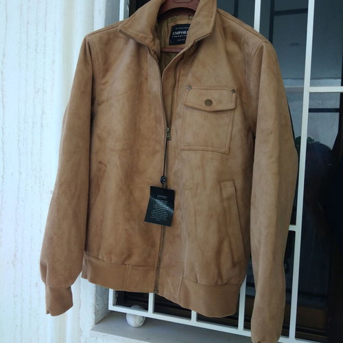 Beige Italian jacket new, plastic-coated leather