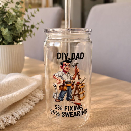 Glass for Father with Lid and Straw, New