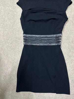 Black short dress used with waist detail and slit