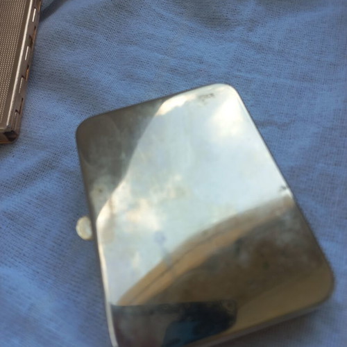 Vintage luxury set with metal notebook and travel shaving case used