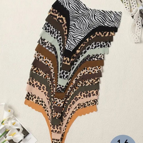Women's string underwear 16 pcs with leopard print, size L, new