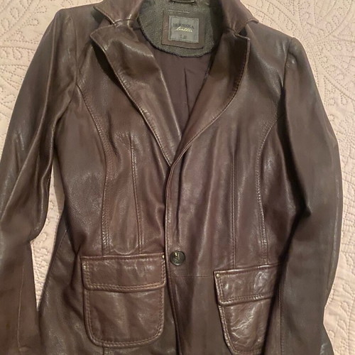 Bershka brown leather jacket mid-length, like new