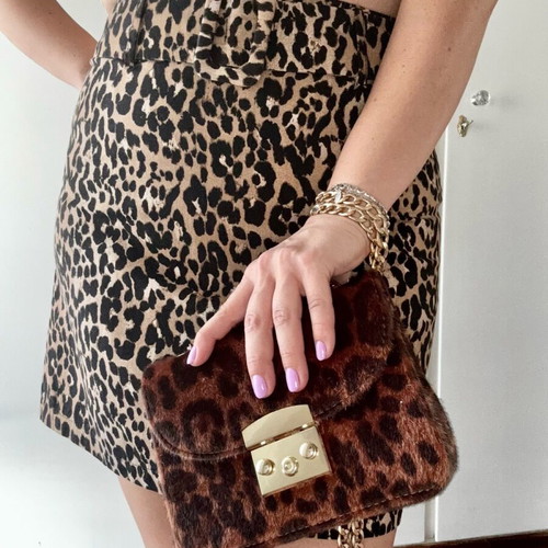 Bag formal leopard plush new, brown with gold chain