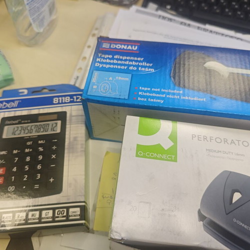 Office supplies new calculator, perforator, tape dispenser