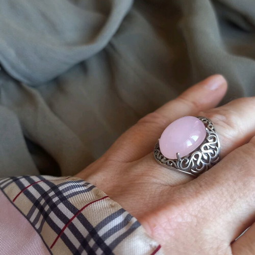 925 ring with rose quartz, vintage, used, size 17