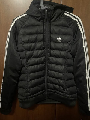 Adidas Original Slim Puffer Jacket with Hood used, size S, black and white