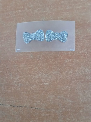 Stainless Steel Bow Earrings with Strass new, gray and silver