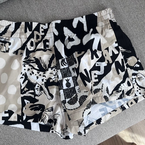Adidas shorts M, black and beige graphic print