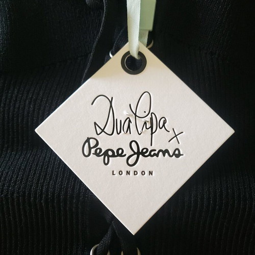 Pepe Jeans Dua Lipa Black Ribbed Top With Thin Straps And Crossed Lacing Size Medium New