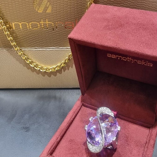 925 Silver Ring with Amethyst and Zircon, New