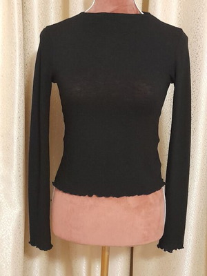 ZARA Μακρυμάνικη λεπτή πλεκτή μπλούζα μεταχειρισμένη, μαύρη, μέγεθος S