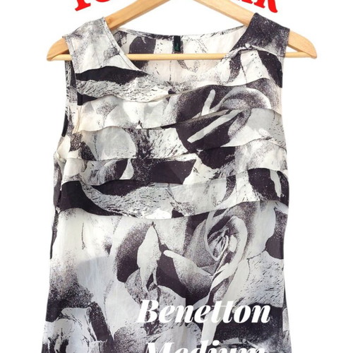 United Colors of Benetton silk sleeveless blouse, medium, black and white
