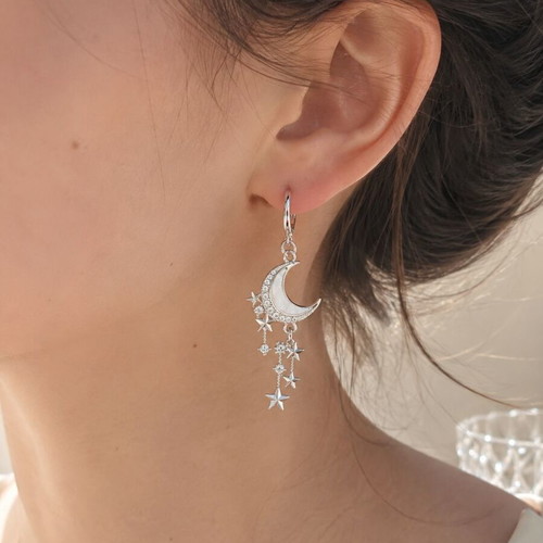 Celestial Earrings Moonlight Stars Handmade Silver Chandelier