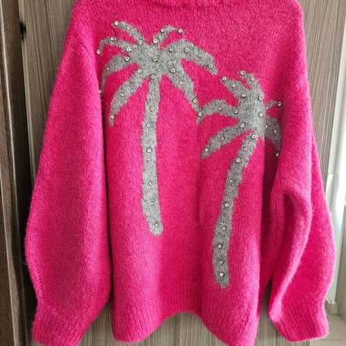 Fuchsia J&S sweater new, knitted onesize with rhinestones