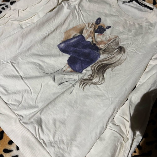 Women's shirt used, white with French Bulldog design