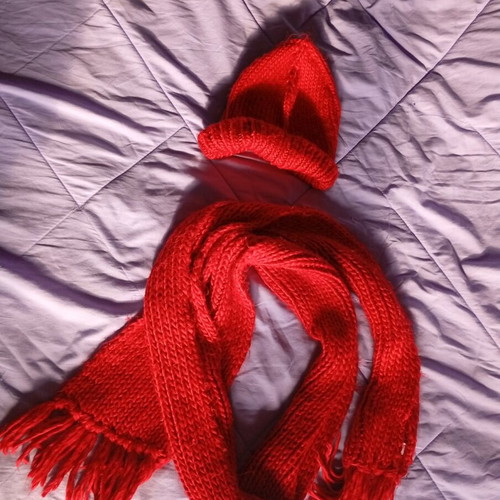 Handmade scarf and hat set used, red