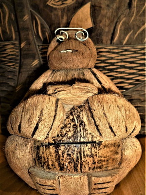 Vintage piggy bank used 80s made of coconut