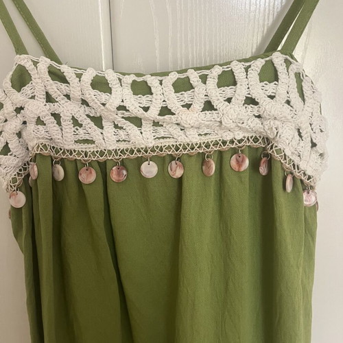 Linen women's dress green with chest detail new
