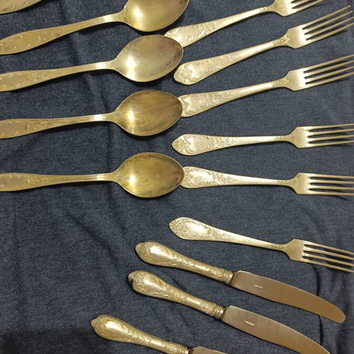 Vintage Russian Cutlery Set with Spoons, Forks and Gift Knives