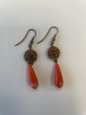 Earrings coral drop used, bronze tone