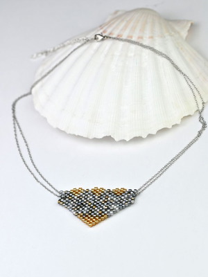 Golden triangular pendant necklace custom made in gray and gold