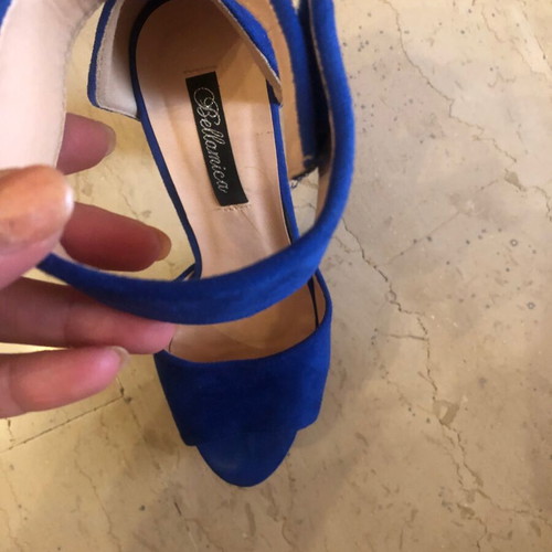 Blue suede platform sandals size 37 like new with cork heels