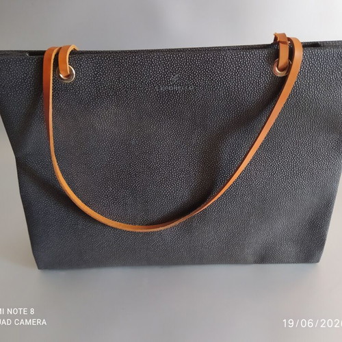 Leporello leather women's bag new, black, 40x30 cm