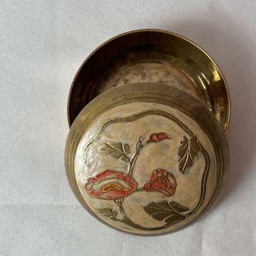 Vintage brass trinket box used, Art Nouveau style, made in India