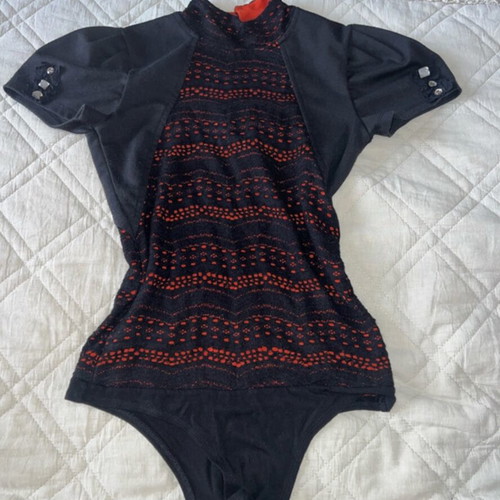 JusTop turtleneck bodysuit black and orange, like new, missing one button