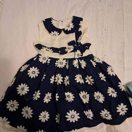 Children's dress 58cm length like new, white and blue for 3 years old