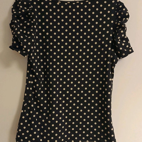 H&M blouse with balloon sleeves, blue with beige polka dots, like new, size L