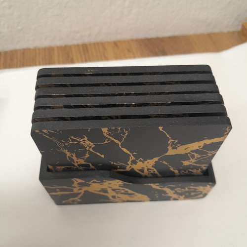 Coaster set 6 pieces with wooden base new