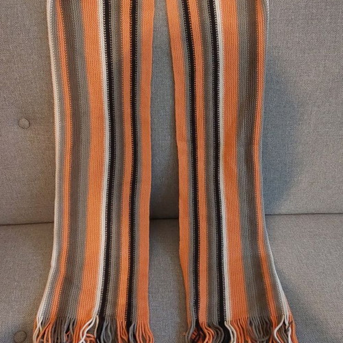 Wool scarf used orange-gray-black