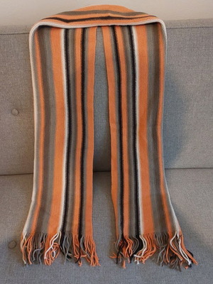 Wool scarf used orange-gray-black