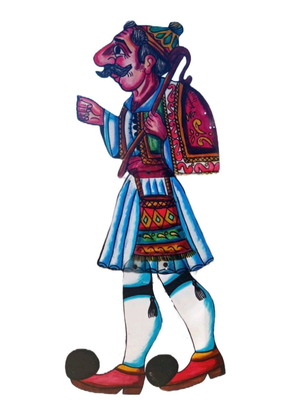 Barbagiogos shadow theater figure new, painted with anylines and edding