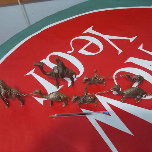 Antique brass paperweight caravan with camels and Bedouins like new