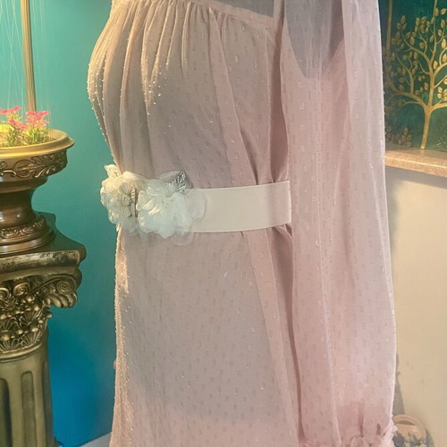 Salmon chiffon dress with 3D flowers