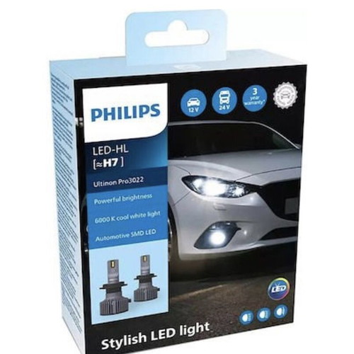 Philips Ultinon Pro3022 H7 LED car bulbs, 6000K cool white, set of 2