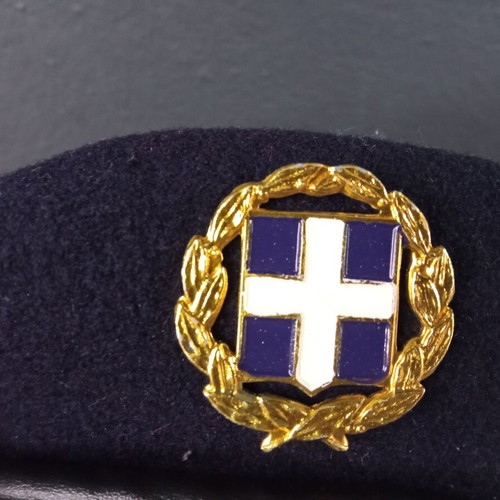 Blue Greek Army Beret with Metal Emblem used