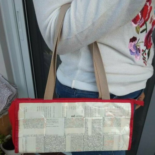 Handmade bag from magazine made to order, white and red