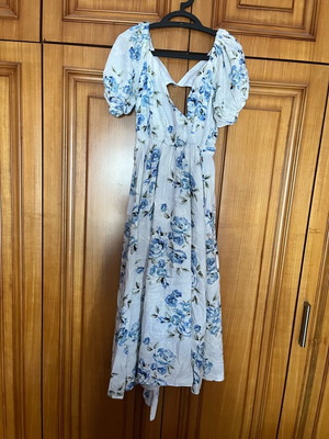 Brigitte Boutique midi linen dress like new, white and blue, size L