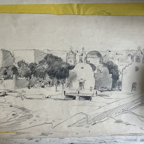 Mykonos drawing 1935 by Paul Hannaux used, graphite on paper