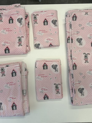 Flannel cotton single bed sheet set, pink with dog print