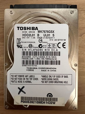 Toshiba Disk Drive 2.5 ιντσών MK7575GSX 750GB μεταχειρισμένος