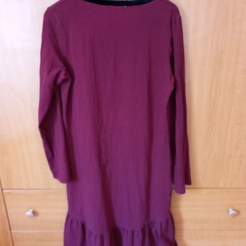 Burgundy winter dress for home like new, cotton 92%