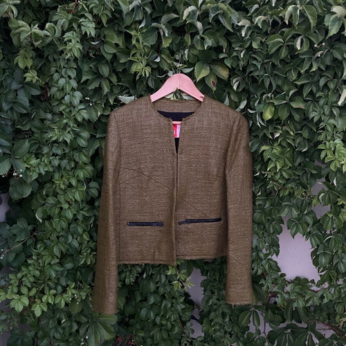 MSGM Archive Resin-Coated Tweed Jacket Olive Khaki like new