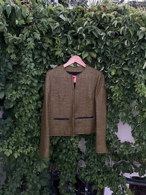 MSGM Archive Resin-Coated Tweed Jacket Olive Khaki like new