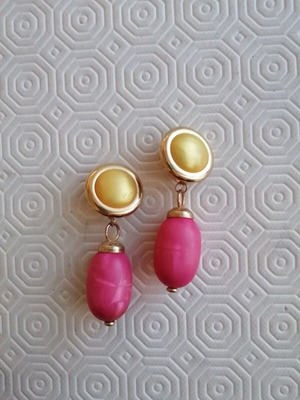 Impressive Italian earrings like new, yellow and pink