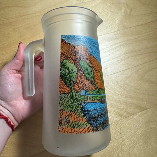 Pitcher with landscape by painter Pavlos Samiou like new